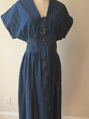 Striped Blue Denim Button-Front Women’s Dress